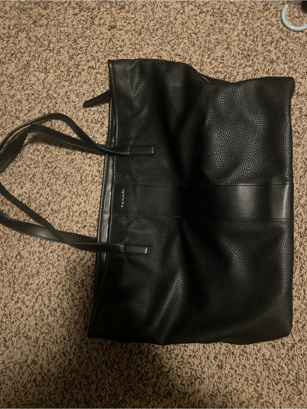 Tahari Black Textured Leather Tote with Smooth Accents
